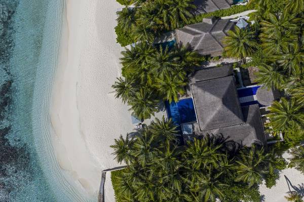 Drohnenaufnahme Beachvilla, Huvafen Fushi Maldives